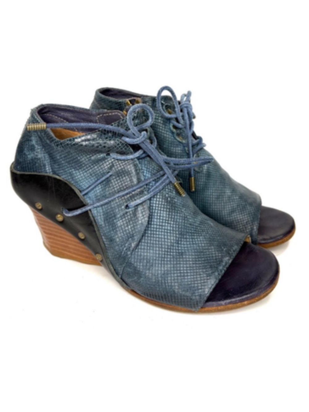A.S.98 Blue Leather Wedge Sandals | 37